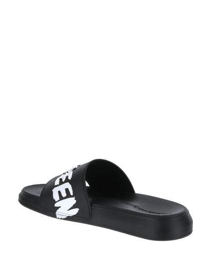 Shop Alexander Mcqueen Graffiti Logo Slides In Black