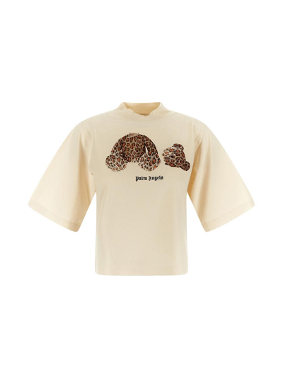 Shop Palm Angels Leopard Bear Cropped T-shirt In White