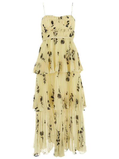 Shop Self-portrait Floral Silhouette Tiered Midi Dress In Yellow