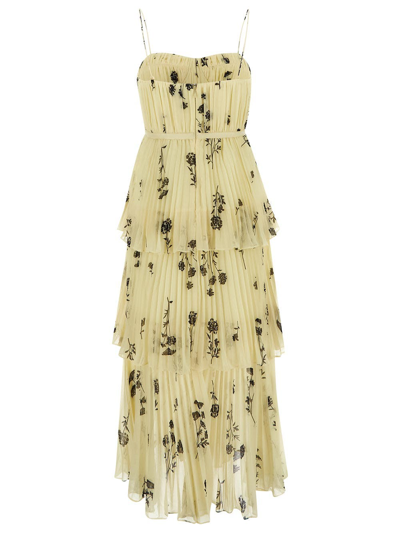 Shop Self-portrait Floral Silhouette Tiered Midi Dress In Yellow