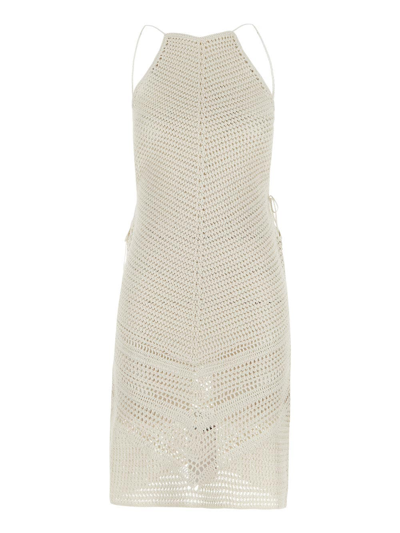 Shop Bottega Veneta Crochet Dress In White