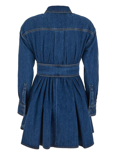 Shop Alexander Mcqueen Flared Chemisier Mini Dress In Blue