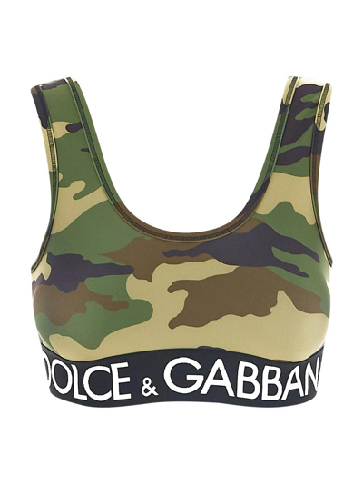 Shop Dolce & Gabbana Camou Print Crop Top In Green