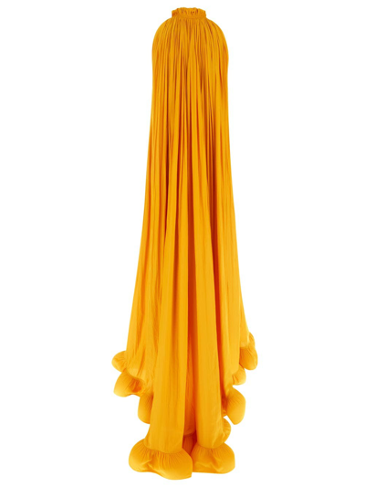 Shop Lanvin Long Charmeuse Tribute Dress In Orange