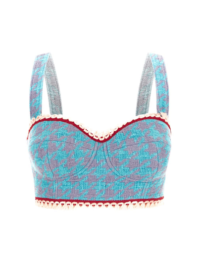 Shop Moschino Hounds-tooth Bralette In Blue