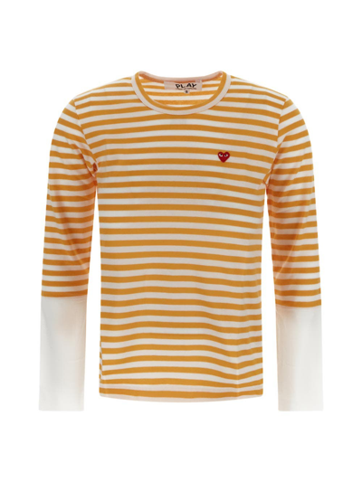 Shop Comme Des Garçons Play Striped Long Sleeve T-shirt In White