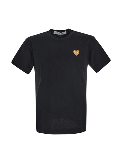 Shop Comme Des Garçons Play Heart Embroidered T-shirt In Black