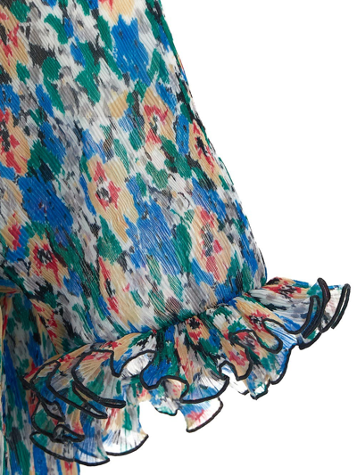 Shop Ganni Floral Gathered Shirt In Blue