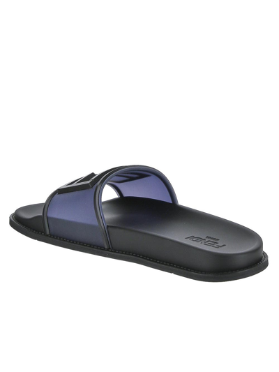 Shop Fendi Black And Blue Slides