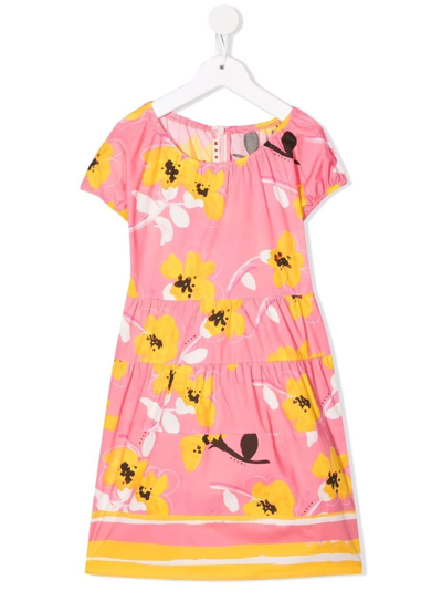 Shop Marni Floral-print Cotton Dress In Pink