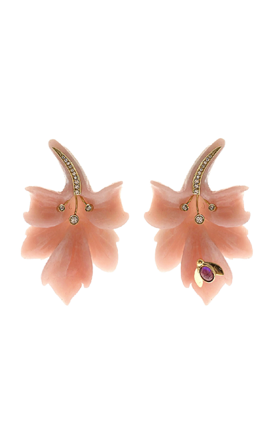 Casa Castro 18k Yellow Gold Earrings With Angel Skin Coral; Diamonds; And Amethyst In Pink
