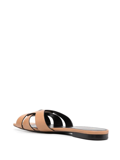 Shop Saint Laurent Tribute Flat Sandals In Brown