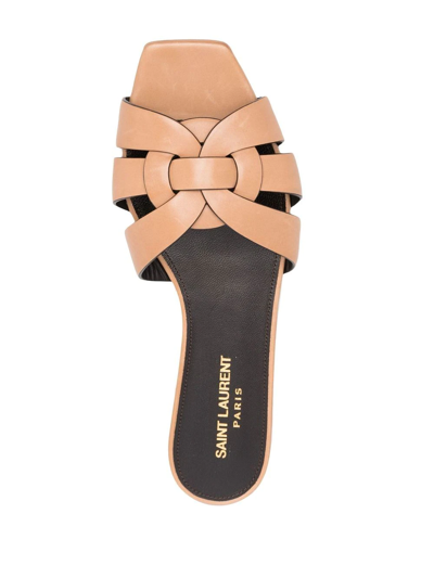 Shop Saint Laurent Tribute Flat Sandals In Brown