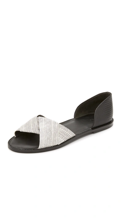 Vince Idara Striped Lizard-embossed Leather Sandals In Black - White