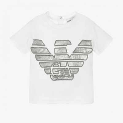 Shop Emporio Armani Boys Ivory Eagle Logo T-shirt
