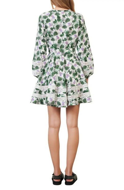 Pre-owned Maje Green Women's Roman Lace Inset Floral Print Dress, Us 6