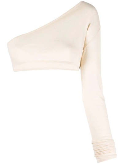 Shop Rick Owens One-shoulder White Cropped Top