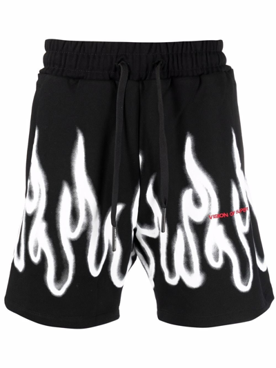 Shop Vision Of Super Shorts With White Spray Flames In Nero