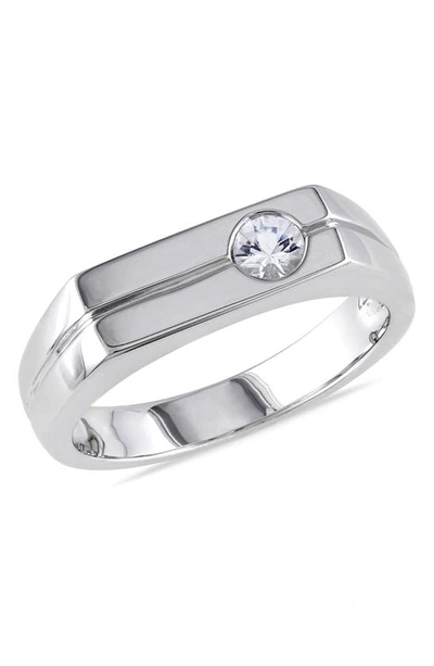 Delmar Sterling Silver Bezel Set White Sapphire Signet Ring In White