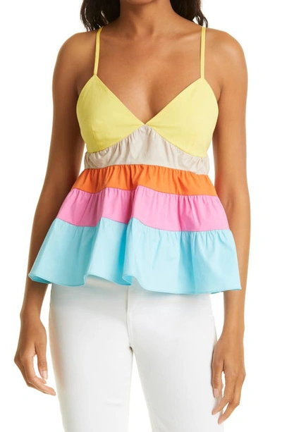 Shop Staud Olympia Colorblock Tiered Camisole In Turquoise Multi