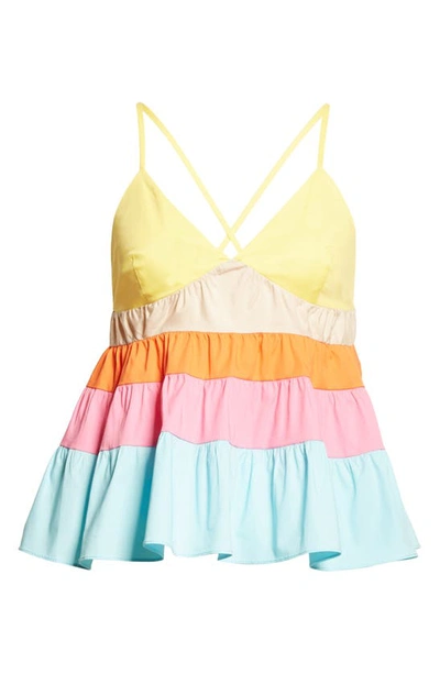 Shop Staud Olympia Colorblock Tiered Camisole In Turquoise Multi