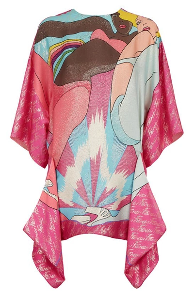 Shop Fendi Bikini Grils Graphic Jacquard Silk Blend Minidress In Multicolor
