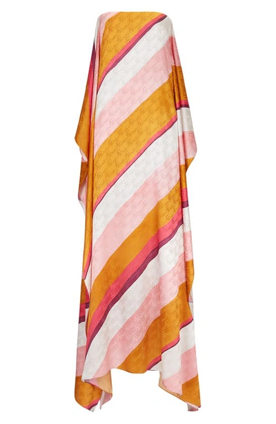Shop Fendi Stripe Asymmetric Hem Strapless Silk Maxi Dress In Multicolor