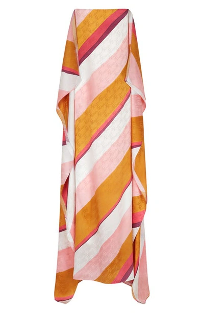 Shop Fendi Stripe Asymmetric Hem Strapless Silk Maxi Dress In Multicolor