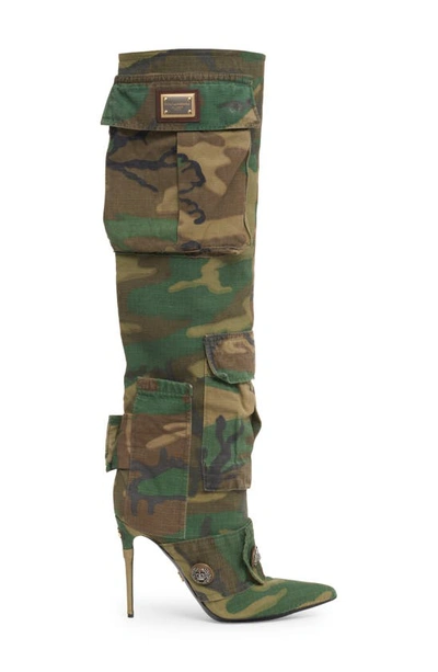 Shop Dolce & Gabbana Cardinale Patchwork Camo Over The Knee Boot In Multicolor