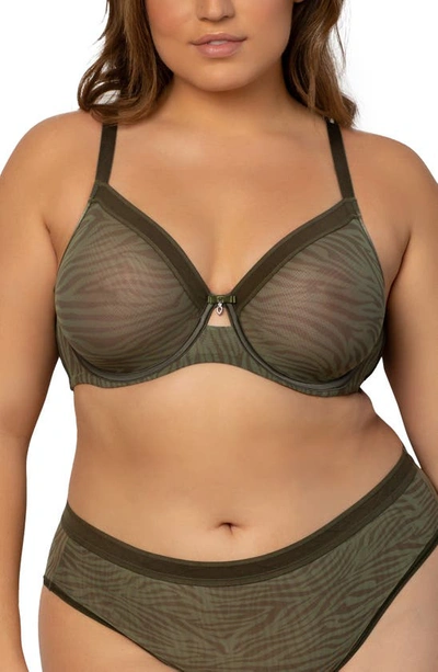 Shop Curvy Couture Full Figure Mesh Underwire Bra In Olive Waves