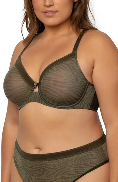 Shop Curvy Couture Full Figure Mesh Underwire Bra In Olive Waves