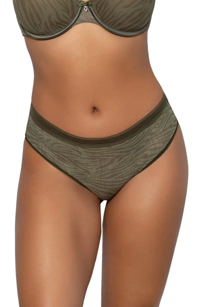 Shop Curvy Couture Sheer Mesh High Cut Briefs In Olive Waves