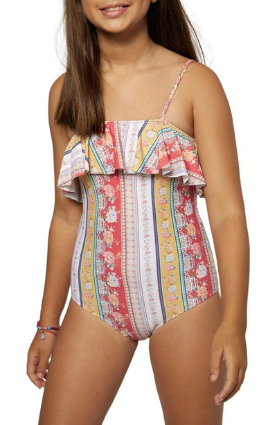 Shop O'neill Kids' Stella Ruffle One-piece Swimsuit In Chrysanthemum