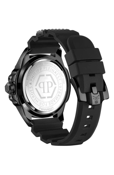 Shop Philipp Plein The $kull Silicone Strap Watch, 44mm In Ip Black