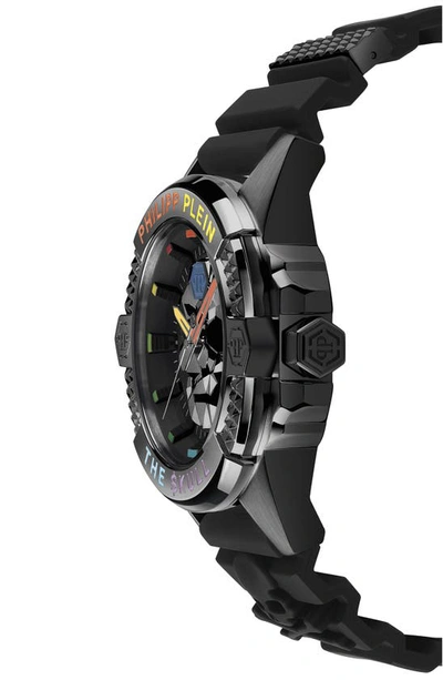 Shop Philipp Plein The $kull Silicone Strap Watch, 44mm In Ip Black