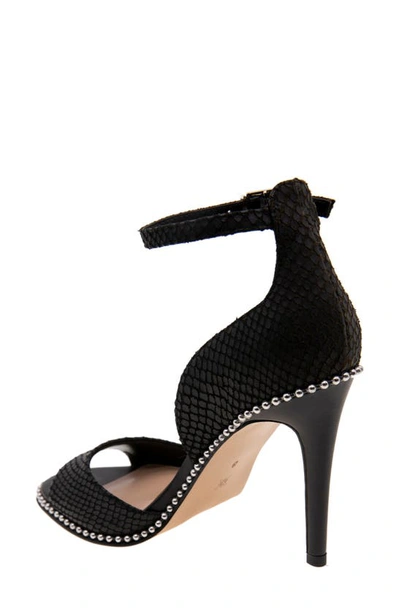Bcbgeneration Jessika Snake Embossed Ankle Strap Sandal In Black Breach Leather