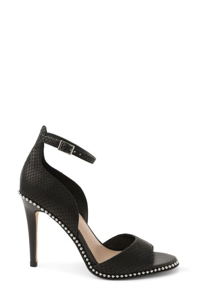 Bcbgeneration Jessika Snake Embossed Ankle Strap Sandal In Black Breach Leather