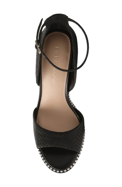 Bcbgeneration Jessika Snake Embossed Ankle Strap Sandal In Black Breach Leather