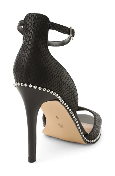 Bcbgeneration Jessika Snake Embossed Ankle Strap Sandal In Black Breach Leather