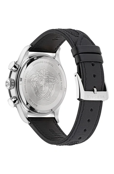 Shop Versace Hellenyium Chronograph Leather Strap Watch, 44mm In Stainless Steel