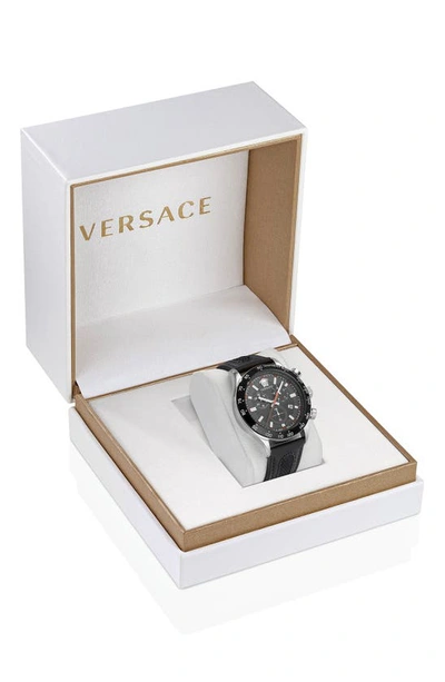 Shop Versace Hellenyium Chronograph Leather Strap Watch, 44mm In Stainless Steel