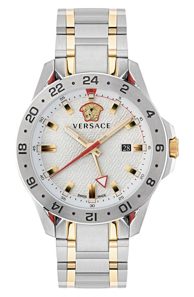 Shop Versace Sport Tech Gmt Bracelet Watch, 45mm In Yellow Gold/ Steel