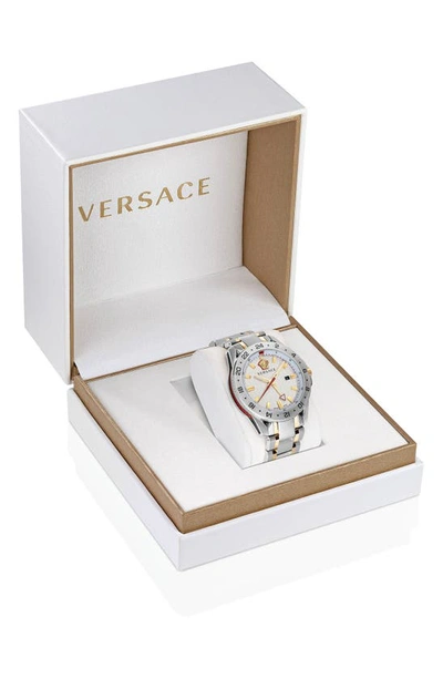 Shop Versace Sport Tech Gmt Bracelet Watch, 45mm In Yellow Gold/ Steel