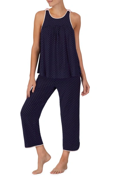 Shop Kate Spade Crop Jersey Pajamas In Navy/ Prt
