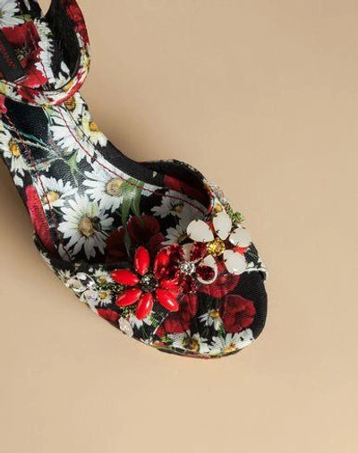 Shop Dolce & Gabbana Wedge Sandal In Printed Brocade With Crystals In Black