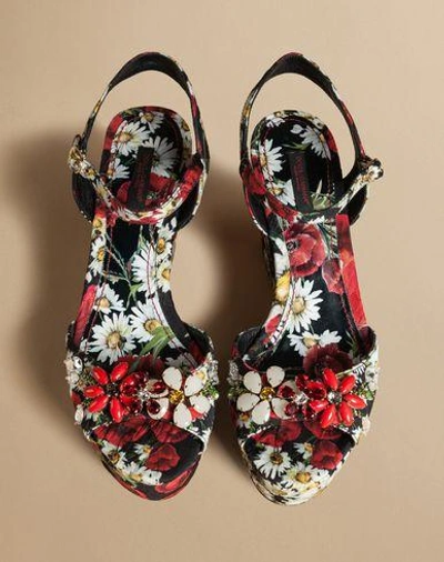 Shop Dolce & Gabbana Wedge Sandal In Printed Brocade With Crystals In Black