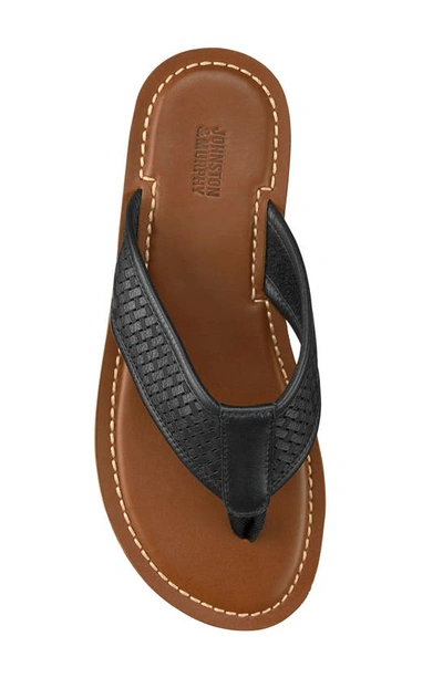 Shop Johnston & Murphy Norris Laser-weave Flip Flop In Black Full Grain