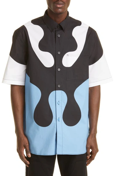 Shop Burberry Abstract Print Short Sleeve Button-down Shirt In Blue Topaz Ip Pat