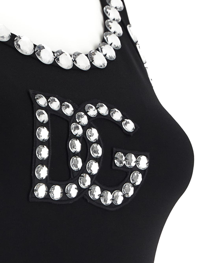 Shop Dolce & Gabbana Short Jersey Dress With Crystal-embellished Dg Detailing In Black