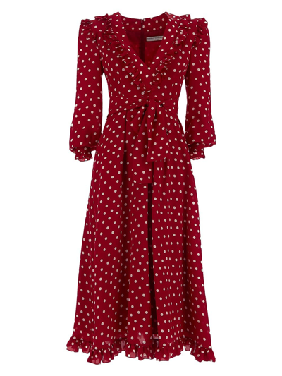 Shop Alessandra Rich Polka Dot Print Dress In Red